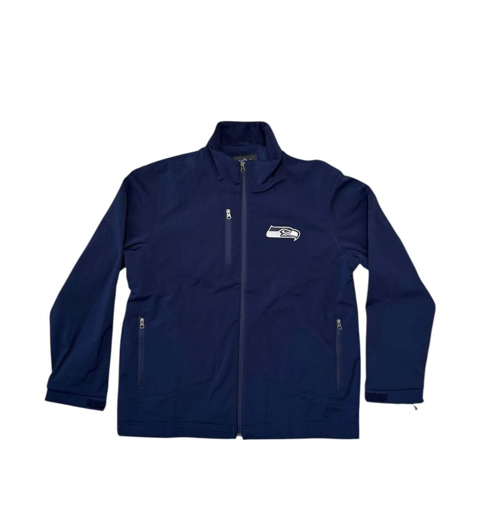 NFL Seattle Seahawks Soft Shell Jacket Men's L Navy Blue Fleece Lined Full Zip